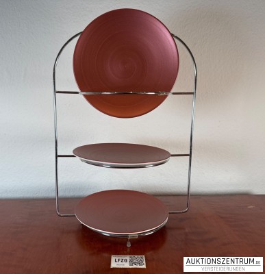 Villeroy & Boch Etagere, 3-stöckig, 3 Porzellanteller handbemalt Burgunder