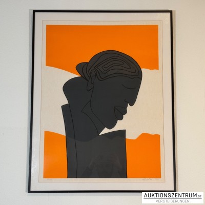 Chris Hinze, Profilportrait einer Frau, Farbdruck 2005, gerahmt, 70 × 90cm