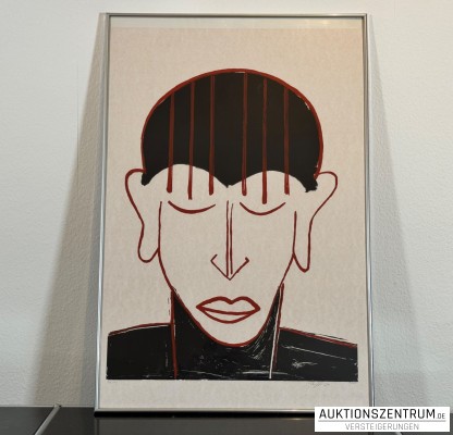 Chris Hinze, Abstraktes Portrait, signierter Farbsiebdruck, gerahmt 63 x 94 cm