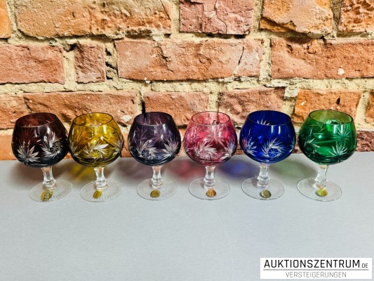 6er Set Dresden Kristall Bleikristall bunte Cognacschwenker Höhe 12,5 cm