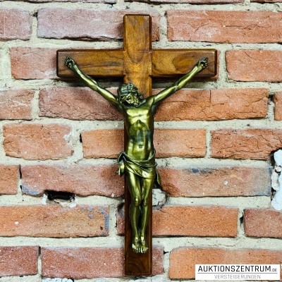 Messing Korpus Jesus Christus auf Holz-Kruzifix (Reliquie/Ikone)