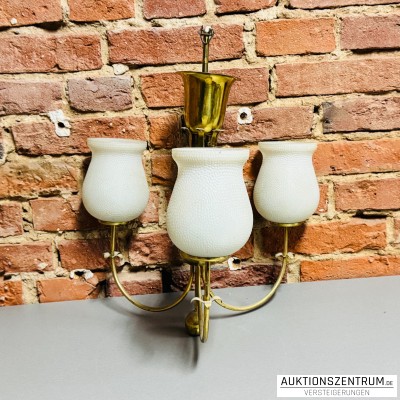 Dreiflammiger Messing Deckenleuchter mit Glas-Schirmen 45*61*45cm